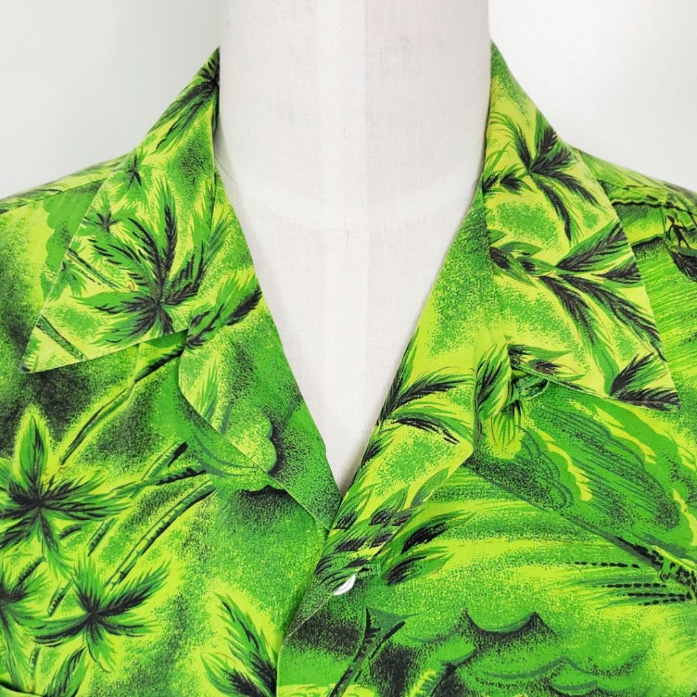 Vintage Princess Peggy Mens 1950s Hawaiian Hawaii Shirt Green L/XL - Picture 5 of 10